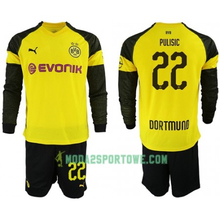 Koszulka Borussia Dortmund Pulisic 22 Dziecięcy Domowe Stroje Piłkarskie 2018/19 Długi Rękaw